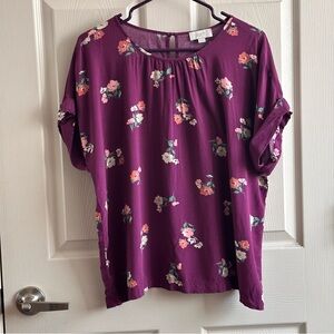LOFT Outlet Purple Floral Dolman Sleeve Blouse Relaxed Fit Women’s Size Medium
